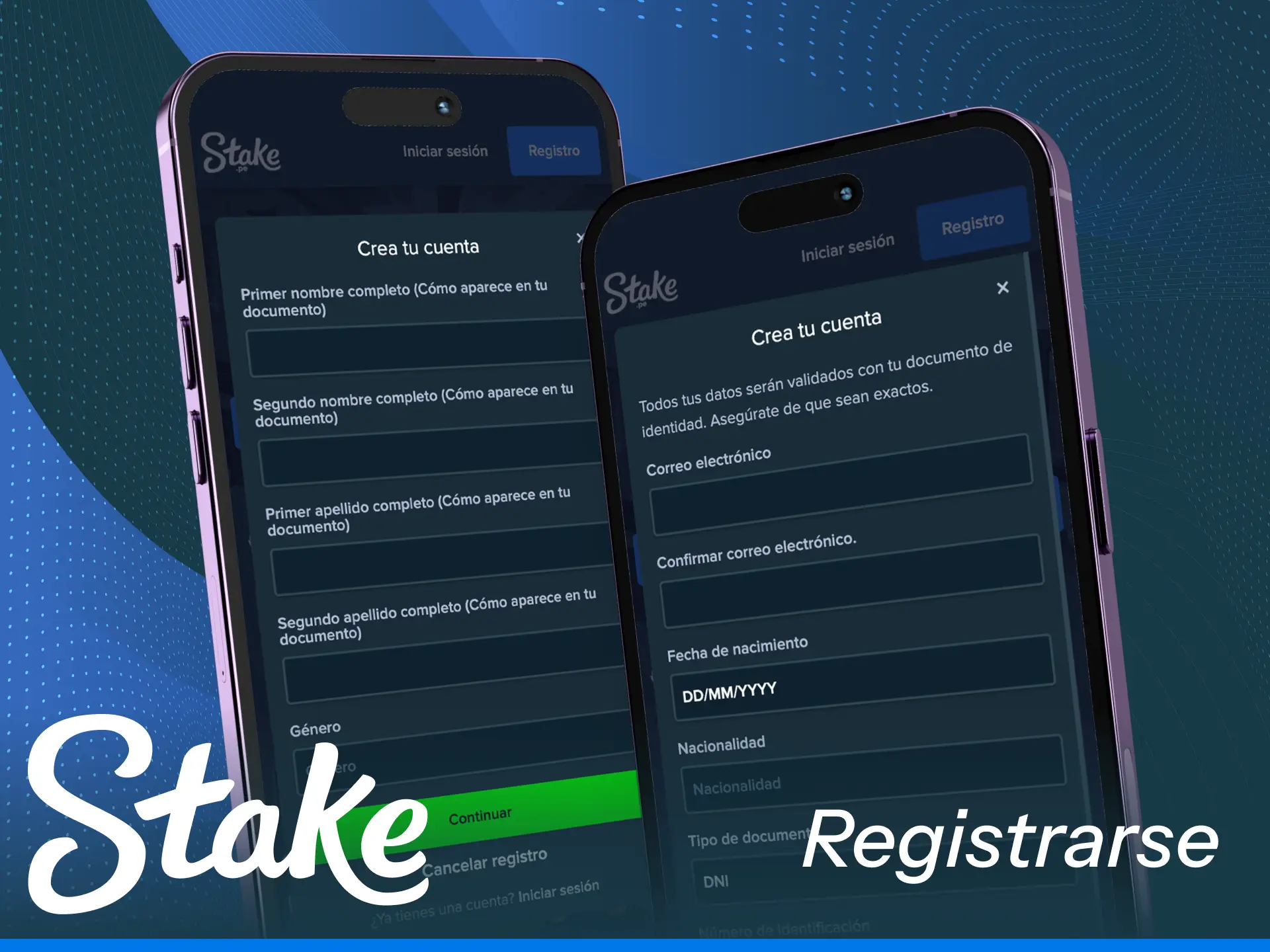 Sigue los pasos para registrarse en la App móvil de Stake rápidamente.