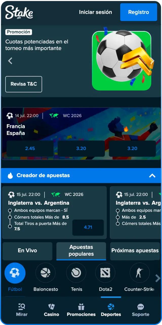Realiza tus pronósticos deportivos favoritos directamente en la App de Stake.