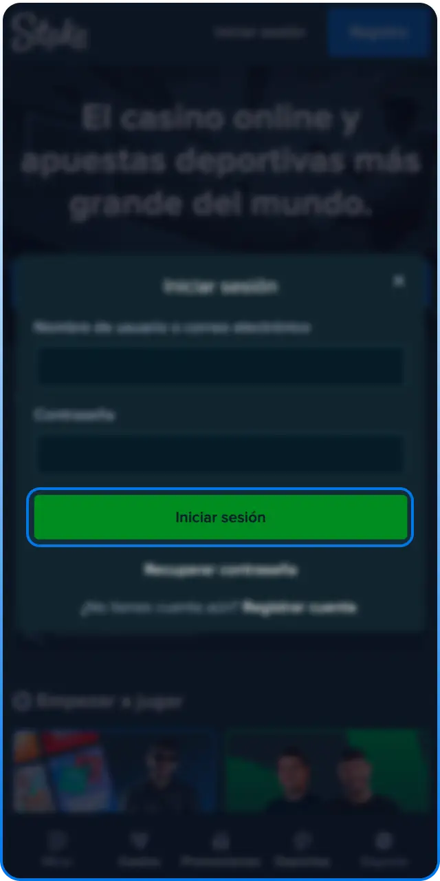 Inicia sesión en tu cuenta de Stake desde tu dispositivo iPhone para jugar.
