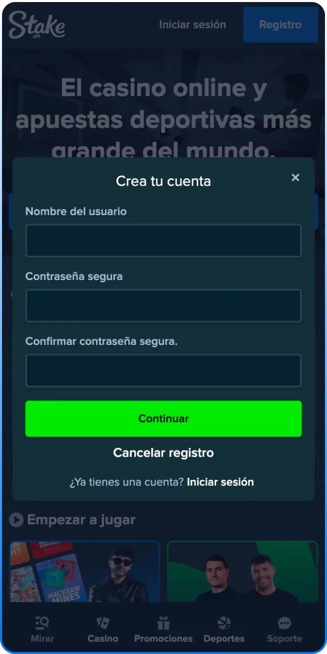 Regístrate en Stake para activar tu bono de bienvenida de forma rápida.