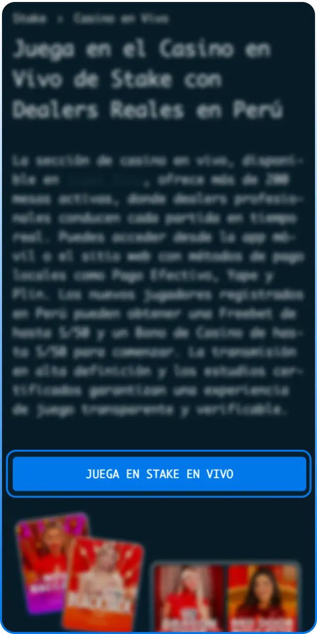 Haz clic para registrar tu cuenta en el casino en vivo de Stake.