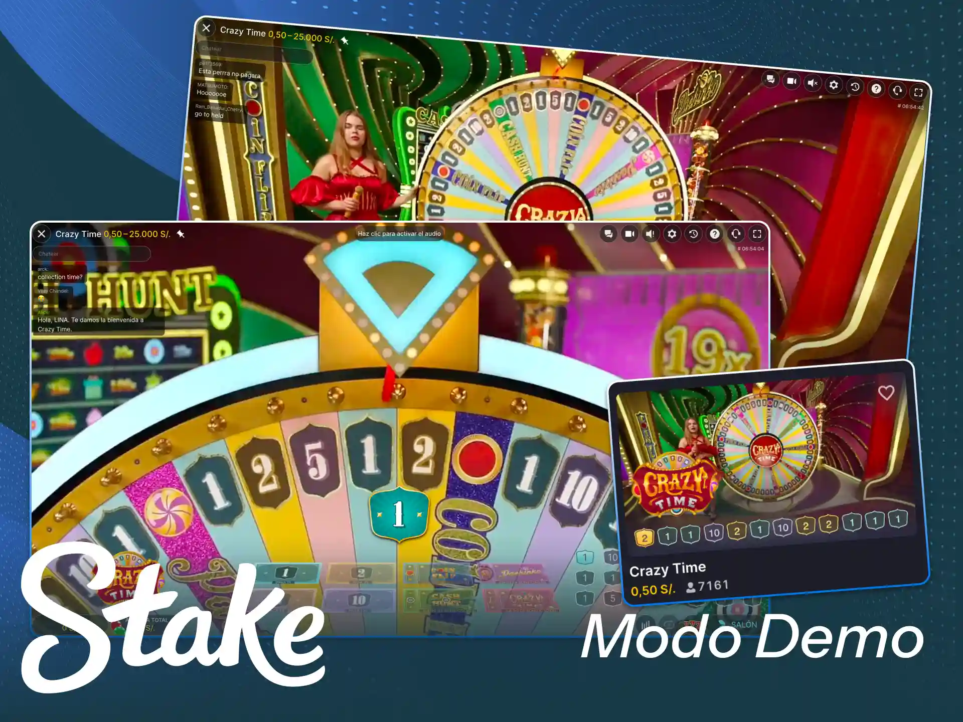 Prueba la divertida tragamonedas Crazy Time en modo demo gratis dentro de Stake.