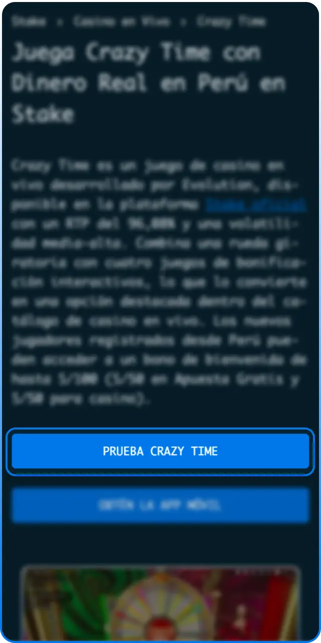 Crea tu cuenta de usuario en Stake para jugar Crazy Time.