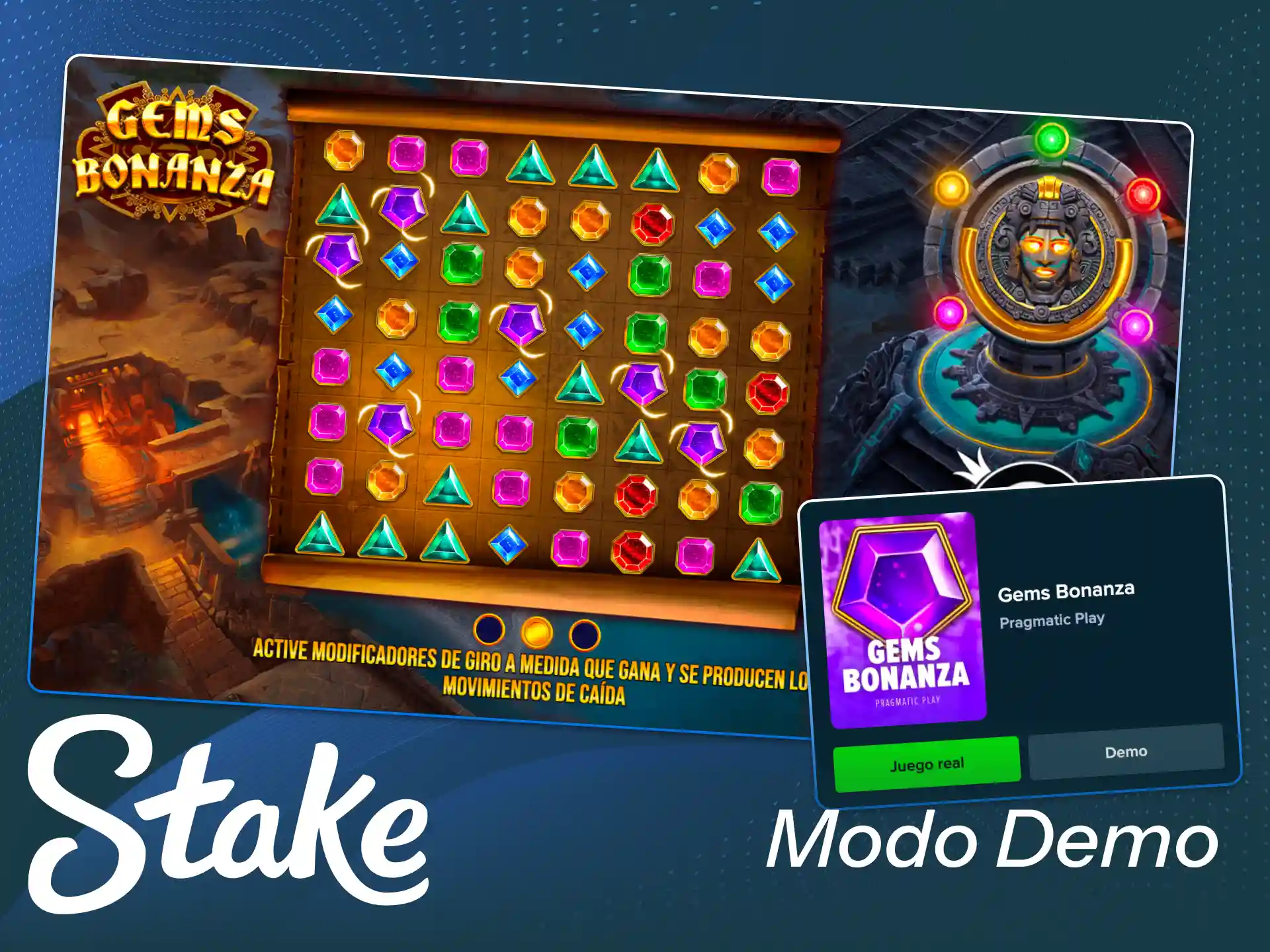 Prueba el colorido juego Gems Bonanza en modo demo gratis dentro de Stake.