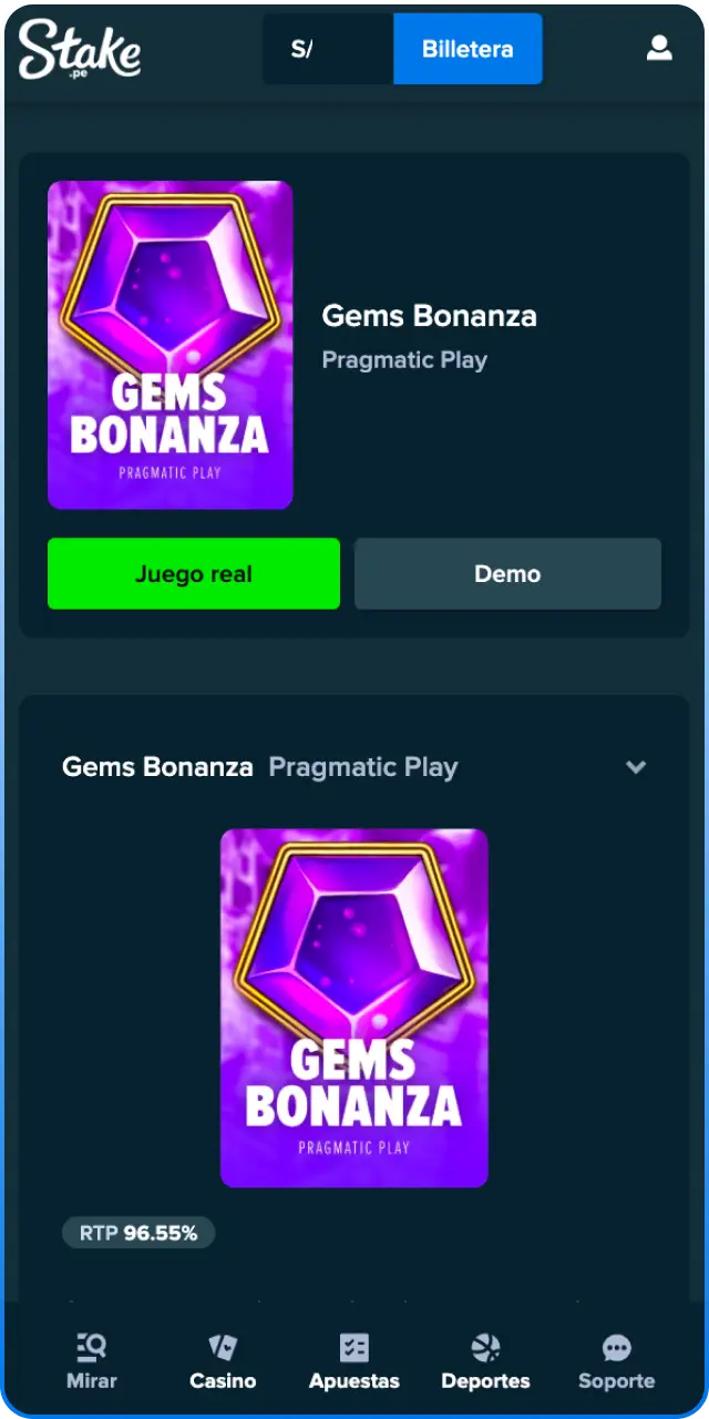 Busca el divertido juego Gems Bonanza en el casino de Stake ahora.