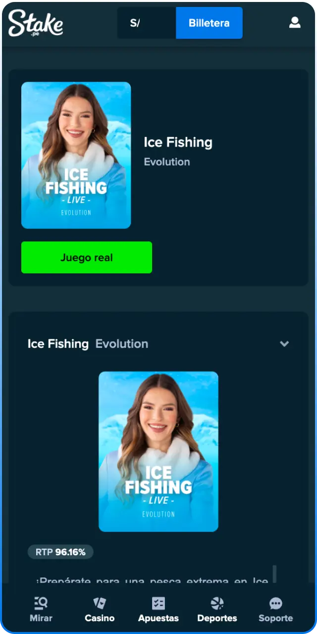 Inicia la partida de Ice Fishing desde el casino en vivo de Stake.