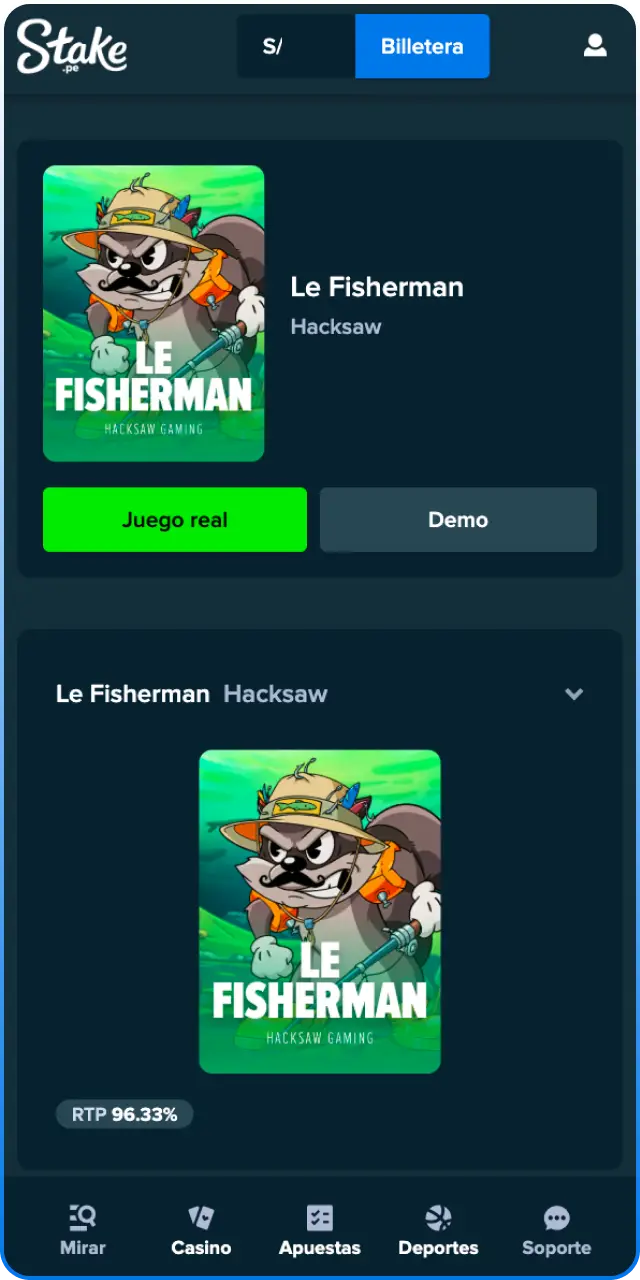 Busca el juego Le Fisherman en el casino de Stake y gana.