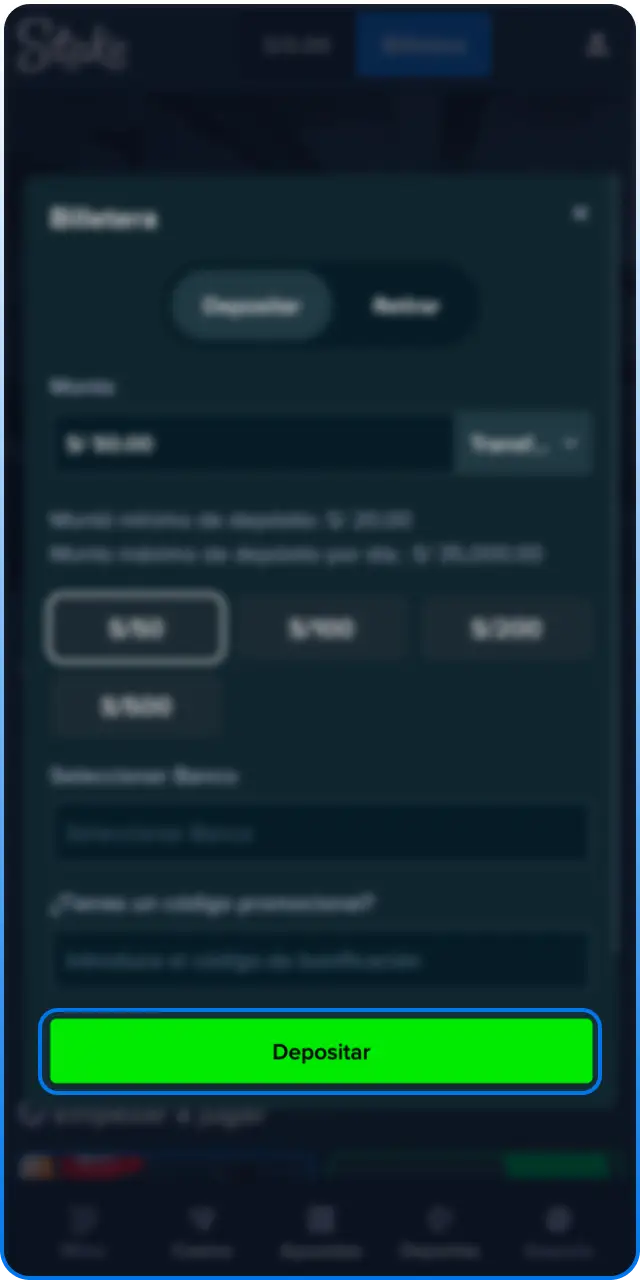 Confirma tu transacción de pago en Stake y verifica tu saldo disponible.