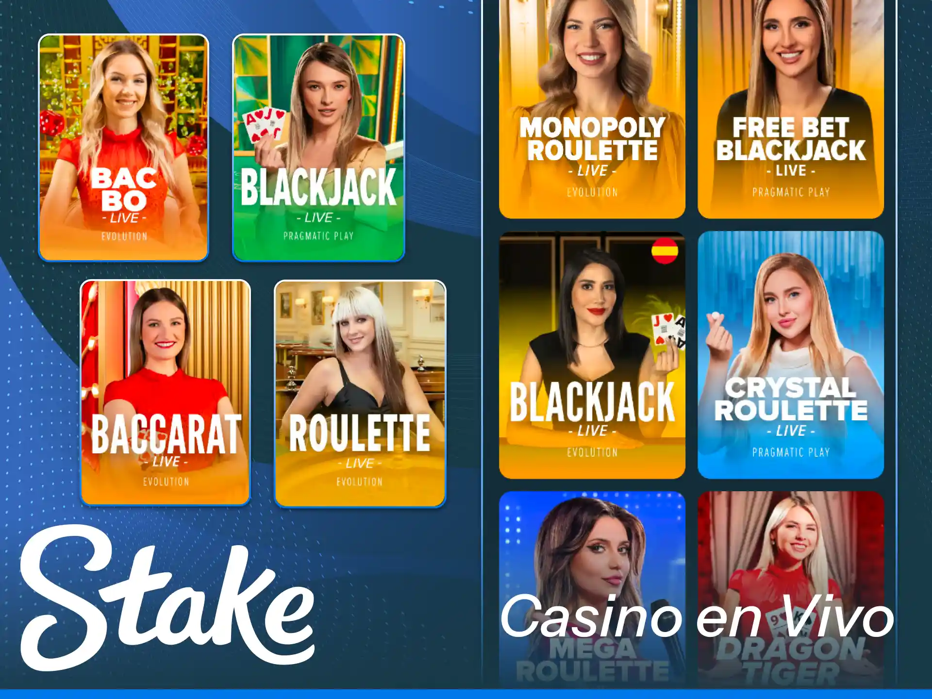Juega con crupieres reales en la sección en vivo del casino Stake.