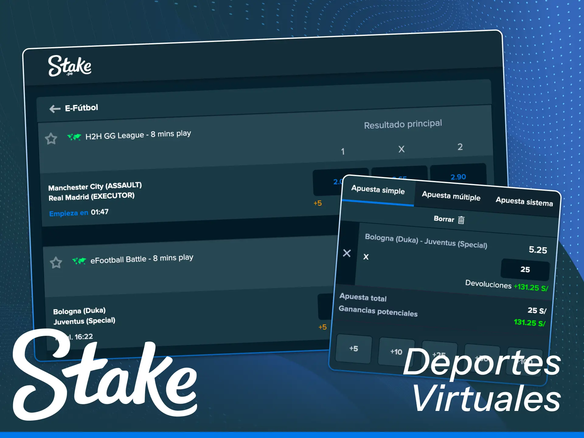Diviértete apostando en la sección interactiva de deportes virtuales de Stake.
