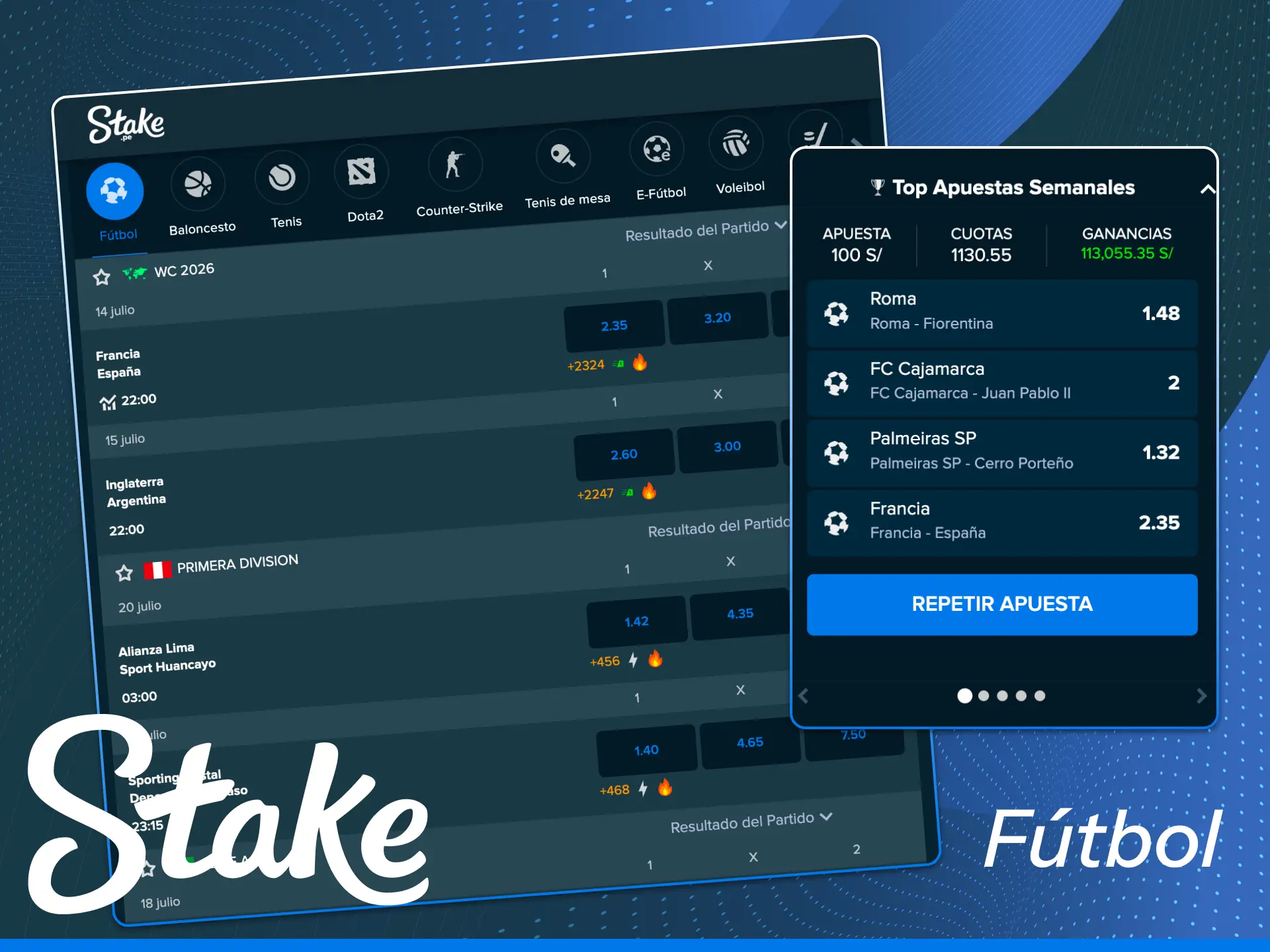 Apuesta en partidos de fútbol con las mejores cuotas disponibles en Stake.