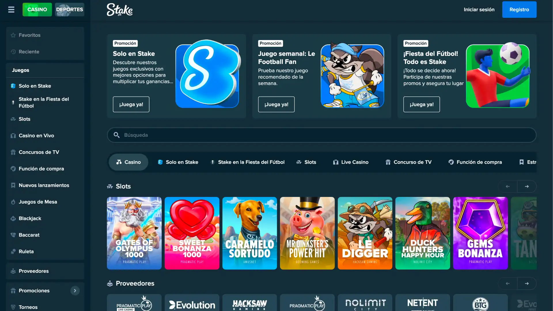 Explora la sección de casino de Stake y juega a tus títulos favoritos.