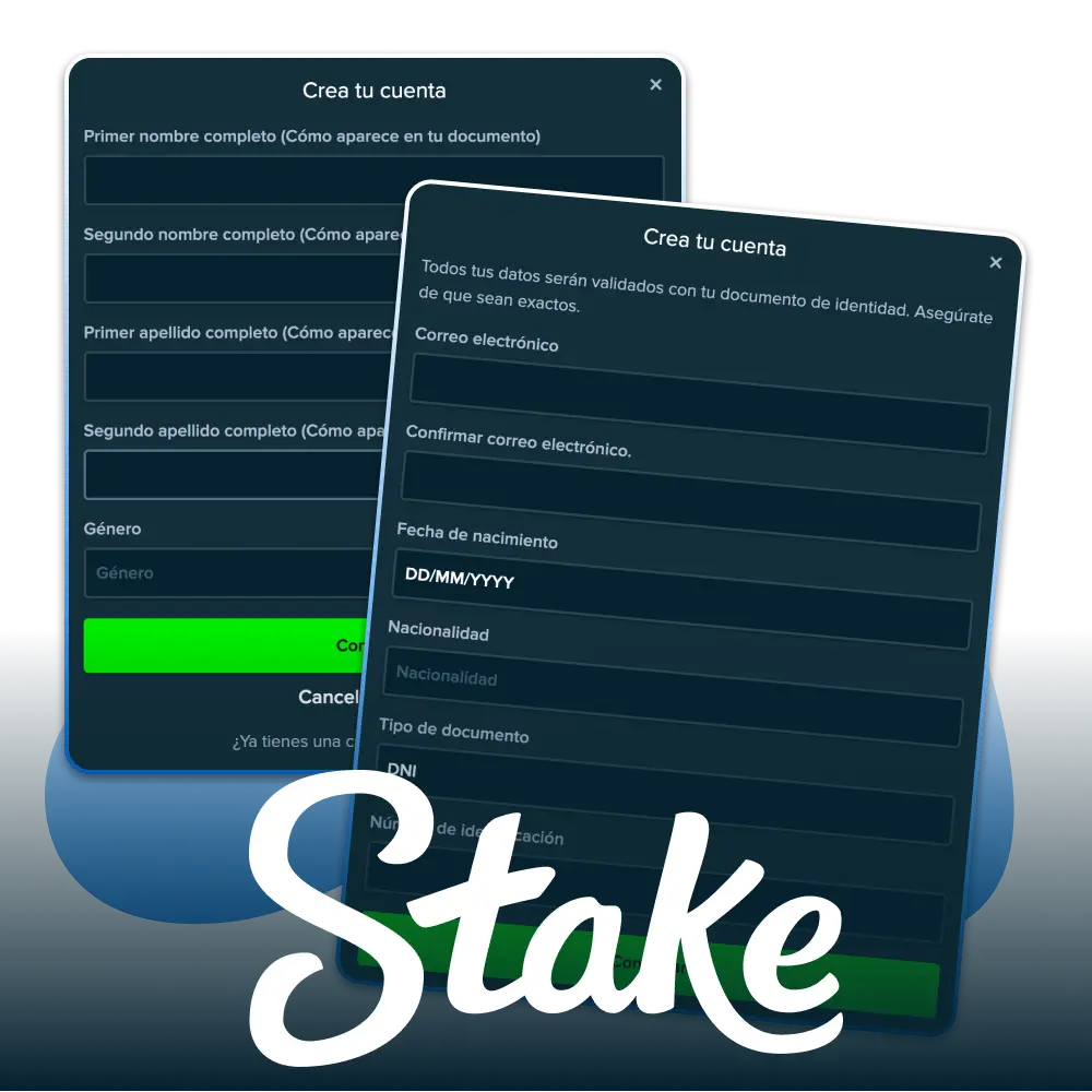 Crea una cuenta y completa tu registro en la página de Stake para empezar a apostar desde Perú.