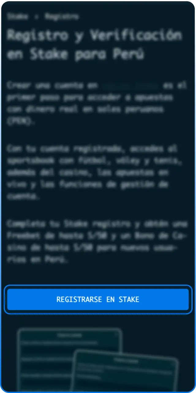 Haz clic en el botón para iniciar tu registro en Stake.