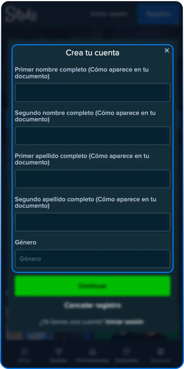 Introduce tus datos personales de manera segura en tu registro de Stake.