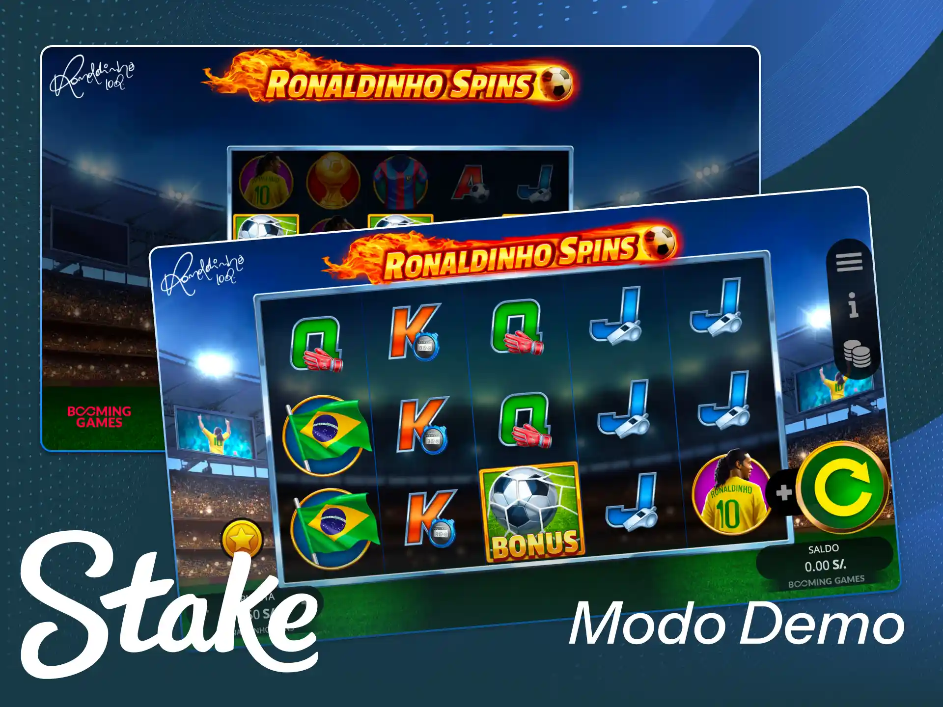 Prueba el increíble juego Ronaldinho Spins en modo demo gratis dentro de Stake.