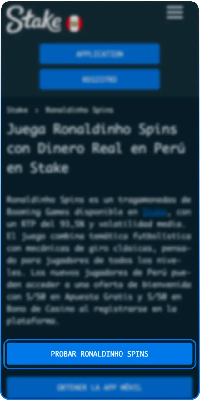 Registra tu cuenta de usuario para jugar Ronaldinho Spins en Stake.