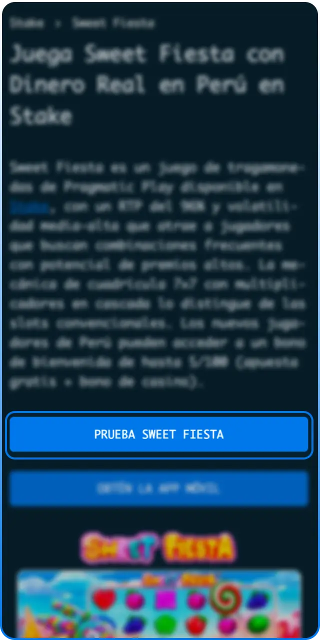 Crea tu cuenta personal en Stake para disfrutar de Sweet Fiesta.